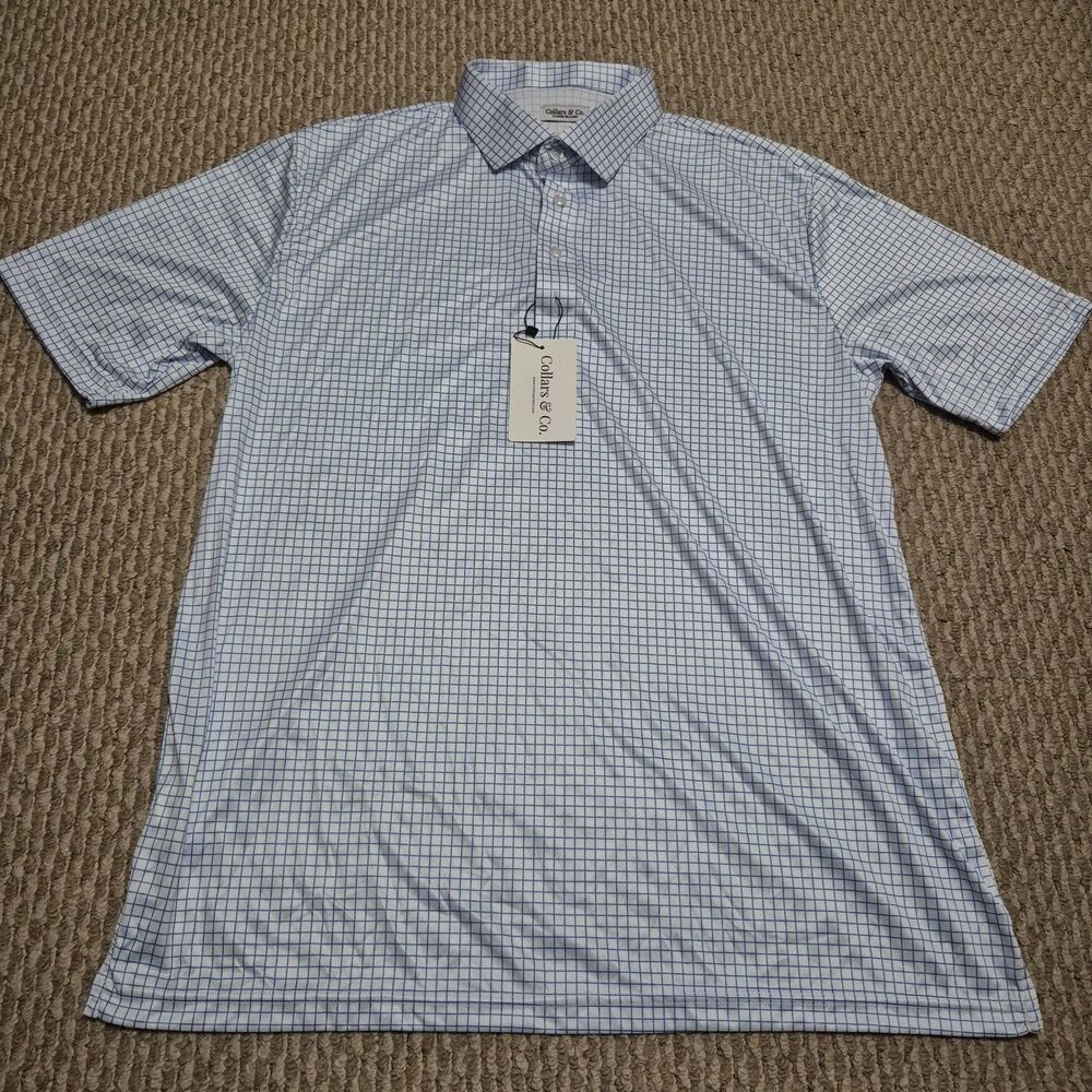 NWT Collars & Co Original Dress Collar Polo Blue Grid Check X-Large